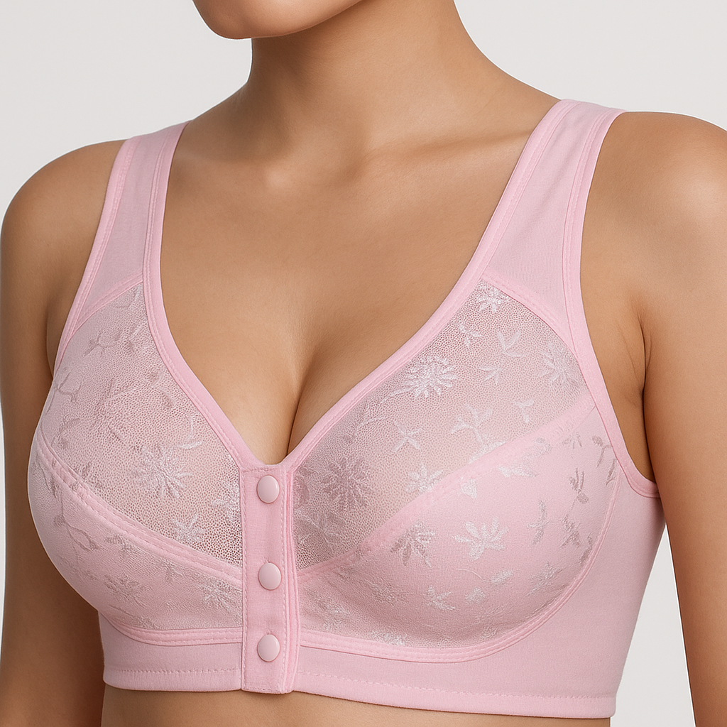 Anti Sagging Floral Net Front-Closure Comfort Bra